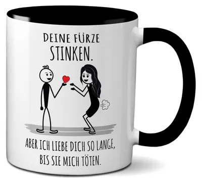 Produktbild von TassenKing Tasse Deine Fürze stinken ich liebe Dich trotzdem Liebestasse Geschenk für Frau oder Freundin Frauen lustig (schwarz)