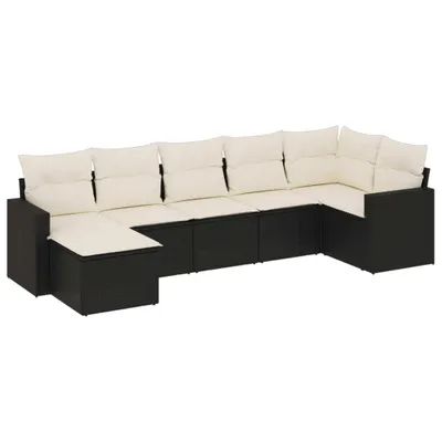 Produktbild von Modulares Garten-Sofa-Set, 7-teilig, PE-Rattan & pulverbeschichteter Stahl, Schwarz, UV-beständig, mit cremeweißen Kissen, abnehmbare Bezüge