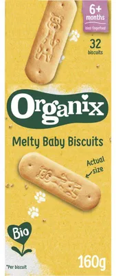 Zdjęcie produktu dla Organix Melty Baby Biscuits 160g – Miękkie, bezglutenowe ciastka dla niemowląt