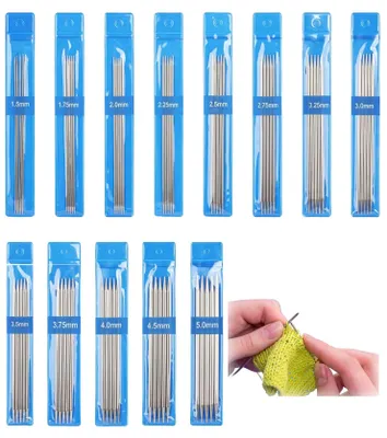 Produktbild von Nadelspiel Set - 65-teilig aus Edelstahl - zum Stricken - 15 cm Länge - 1,5–5,0 mm Stärke