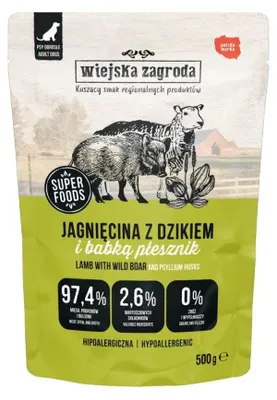 Obrázok produktu pre WIEJSKA ZAGRODA Jahňa s diviakom - mokré krmivo pre psov - 500 g
