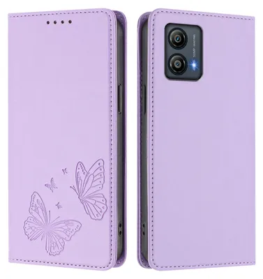 Produktbild von Lederhülle für Motorola Moto G53, Schmetterling Prägung Leder Brieftasche Schutzhülle mit Ständer Violett