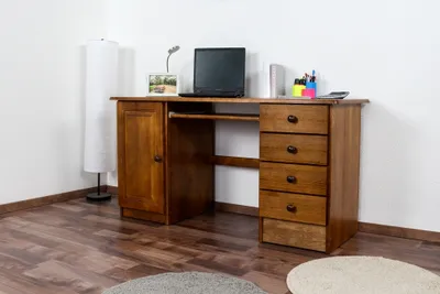 Produktbild von Schreibtisch Kiefer massiv Vollholz Eichefarben 003 - Abmessung 74 x 136 x 55 (H x B x T)