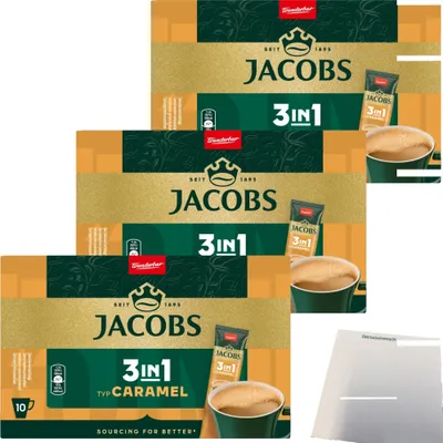 Produktbild von Jacobs 3in1 Löslicher Kaffee-Sticks Caramel 30er (3x112g Packung) + usy Block