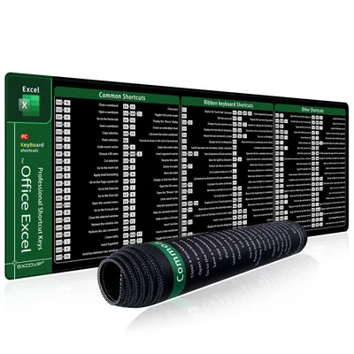 Obrázok produktu pre Podložka pod myš Excel Shortcuts 80 cm - Veľká protišmyková podložka na stôl s prešívaním