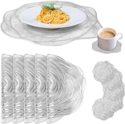 Productafbeelding van Ibenzoa® placemats van PVC – set van 6, rond, 38 x 38 cm, wasbaar, geschikt voor binnen- en buitengebruik, hittebestendig tot 80 °C