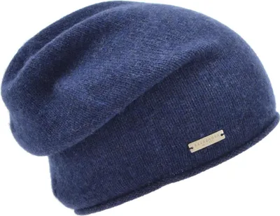 Seeberger Strickmütze-Beanie aus 100% Kaschmir mit Rollrand in blau