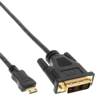 Image de InLine® 17474P Câble Mini HDMI vers DVI, HDMI prise C vers DVI 18+1, contacts dorés, noir, 0,5m