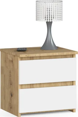 Produktbild von Nachttisch AKORD CL2 in der Farbe Eiche Artisan mit 2 Schubladen Front Weiß B40 x H40 x T35 cm