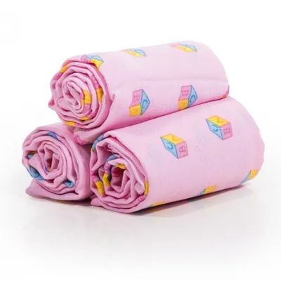 Produktbild von BABY-PLUS Baumwoll-Mullwindel ABC-rosa, 7676 cm, 3er Pack