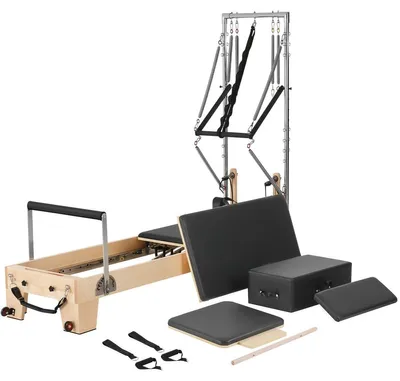 Immagine prodotto di Riformatore Pilates in legno VEVOR per la palestra di casa con doppia resistenza per avanzati e principianti, capacità massima di peso 181,44 kg