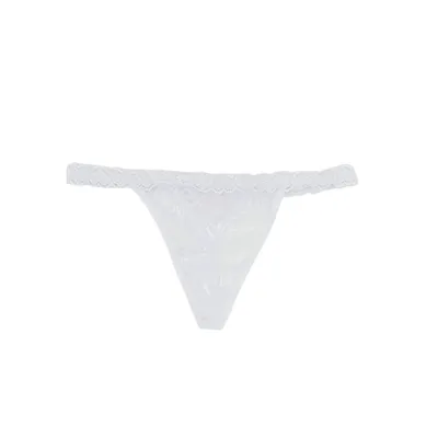 Produktbild von Damen String Tanga transparent Spitze Mesh florales Muster - weiß