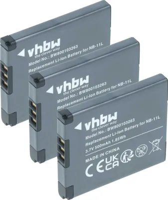 Produktbild von vhbw 3x Akku Ersatz für Canon NB-11LH, NB-11L für Kamera (500 mAh, 3,7 V, Li-Ion)