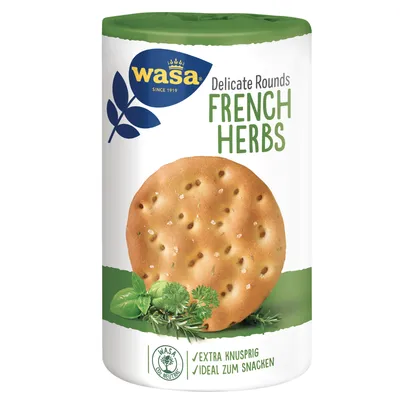 Produktbild von Wasa Delicate Rounds French Herbs s bylinkami a mořskou solí 205g