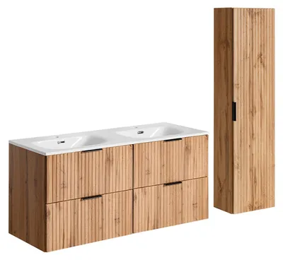 Produktbild von Doppelwaschtisch und Hängesäule 120.4cm Adriel mit 4 Schubladen, Eichenoptik