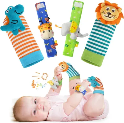 Productafbeelding van 4-delige Set Rammelaars Baby Sokken Babyspeelgoed Pols - En Pasgeborenenspeelgoed voor Baby's - Meisjes