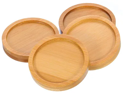 Productafbeelding van Bamboe Onderzetters - Set van 4 stuks - Voor glazen en mokken - Bruin - Ø 6,35 cm