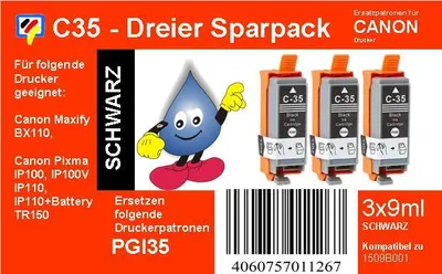 Produktbild von 3 TiDis Ersatzpatronen kompatibel zu PGI35 PGI-35