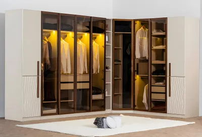 Produktbild von Garderobe Eckkleiderschrank Kleiderschrank Schrank Holz Beige Groß