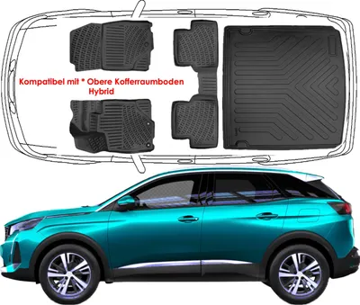 Produktbild von 3D Auto Fußmatten & Obere Kofferraumwanne Set Kompatibel mit Peugeot 3008 3.Gen Hybrid ab 2024