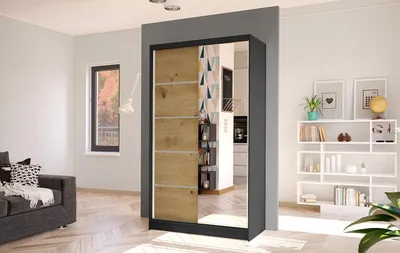 Produktbild von Eleganter Kleiderschrank ARINI 3 – Breite 100 cm, schwarz / Artisan-Eiche