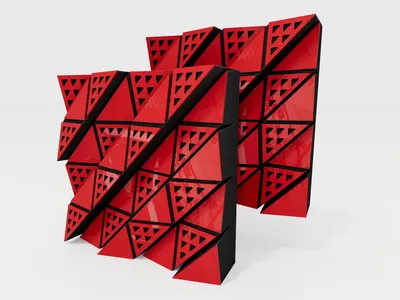 Zdjęcie produktu dla Zestaw 2 sztuk – dyfuzor akustyczny | dyfuzor 2D | 50 x 50 cm | odbicie – dyfuzja – absorpcja – izolacja akustyczna | panel ścienny | [FUZA | czerwone błyszczące tworzywo sztuczne]