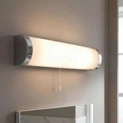 Produktbild von Wandlampe mit Zugschalter Glas Metall Modern Küche IP44 B:40 cm E14 2-flammig Wandleuchte Bad