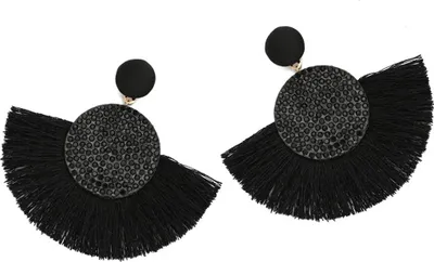 Produktbild von Böhmen Frauen Fan Form Quaste Strass Intarsien Ohrstecker Ohrringe Schmuck Geschenk-Schwarz