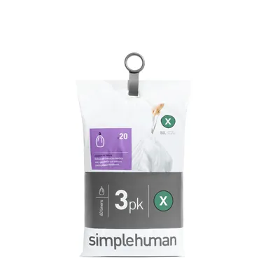 Productafbeelding van simplehuman Afvalzakken, perfect passend, 3 x 20 stuks (60 zakken), code X, 80 liter; CW0272