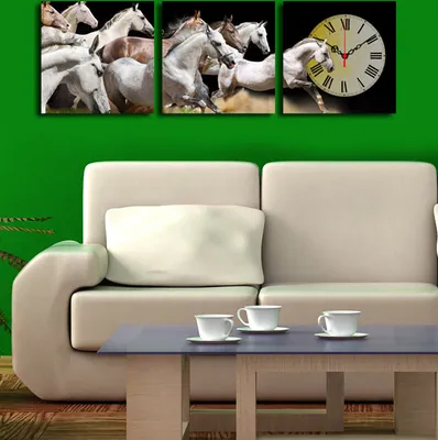 Produktbild von Opviq, 3P2828CS- CLA2670, Bunt, Wanduhren, 90 x 28 cm, 100% Wildleder -Leinwand