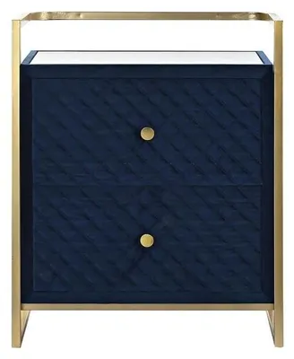 Nachtkästchen, Glas, Blau/Gold, 60x35x74 cm, 2 Schubladen