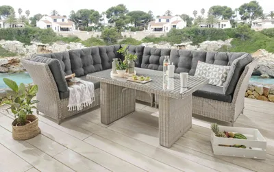 Produktbild von Destiny Loungegruppe PALMA DE LUXE mit Tisch 140x80x67cm, vintage weiß