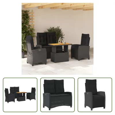 Produktbild von The Living Store 4-tlg. Garten-Essgruppe mit Kissen Schwarz Poly Rattan