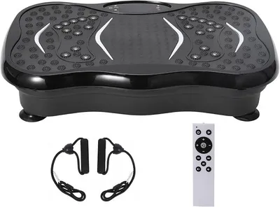 Obrázek produktu pro Vibrační platforma a oscilační fitness zařízení, vibrační deska, 5 režimů, 99 úrovní intenzity, 2 odporové gumy, Bluetooth reproduktor, dálkové ovládání + LCD displej