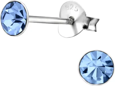 Produktbild von Ohrringe 925 Sterling Silber Ohrstecker mit Kristall 4mm in verschiedenen Farben Farbe - Hellblau