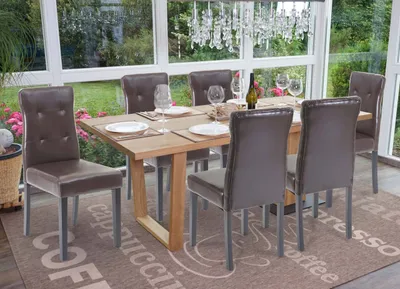 Obrázok produktu pre sada 6 jedálenských stoličiek HWC-E58, jedálenské stoličky ~ Imitácia kože hnedá, tmavé nohy