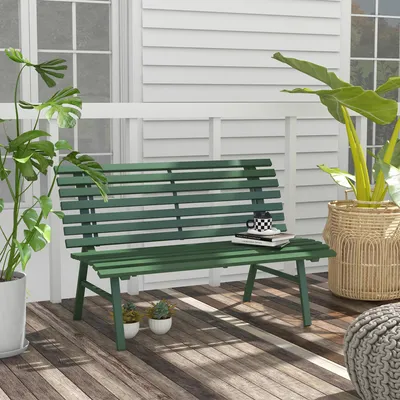 Produktbild von Gartenbank aus Aluminium, Parkbank Sitzbank mit Lattendesign, wetterfest, Grün | 123 x 67 x 79 cm | 8,5 kg | 2-Sitzer Außenbereich