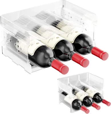 Produktbild von Flaschenregal – Set aus 2 – Stapelbares Aufbewahrungssystem für Wein – Andere Getränkflaschen – Modernes Weinregal aus Kunststoff für 6 Flaschen – Transparent