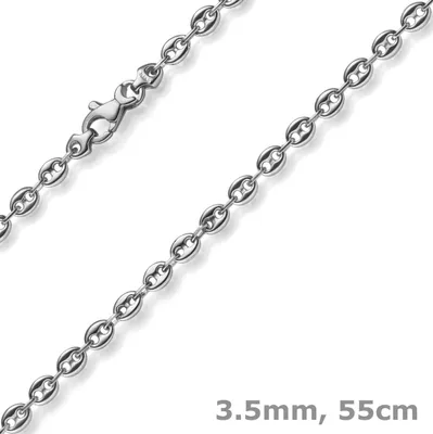 Produktbild von 3,5mm Kette Collier Bohnenkette Schiffsankerkette 585 Gold Weißgold 55cm Uni