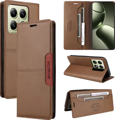 Produktbild von Handyhülle für Xiaomi 14T Hülle, Leder Flip Wallet Kartenfach Stand Schutzhülle Braun