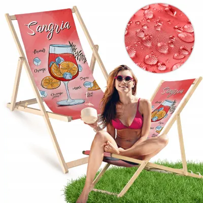 Produktbild von Liegestuhl klappbar aus Holz mit Sangria-Motiv – Klappstuhl Klappliege Sonnenstuhl Strandstuhl Gartenliege