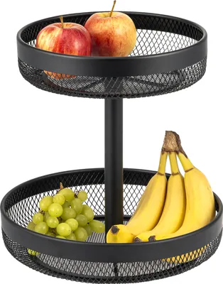 Produktbild von eluno 2-stöckige runde Obstetagere / Brotkorb, Obstschale, Obstkorb aus schwarzem Metall