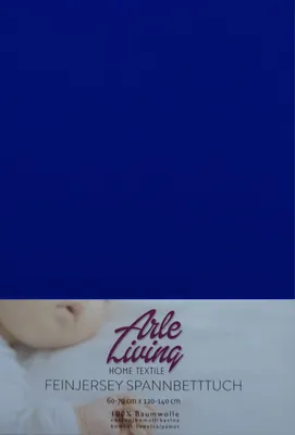 A close-up of a baby's face with a blue textile product and branding.