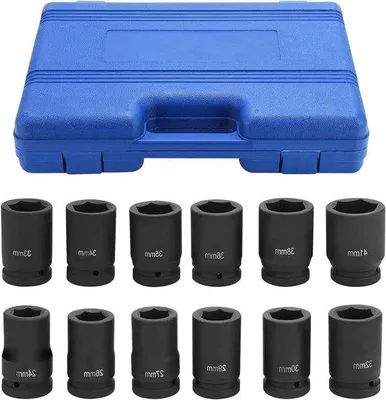 Immagine prodotto di set di 12 pezzi di bussole da 1 pollice esagonali a percussione 24-41 mm in acciaio al cromo vanadio