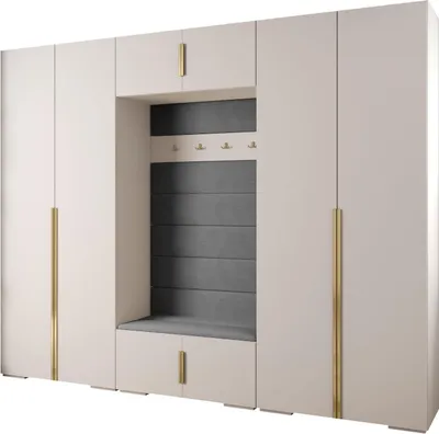 Produktbild von MEBLE KRYSPOL Inova 1 Möbelset Garderobe, 236,7x300x47cm - Weiß, Manila 16, Gold