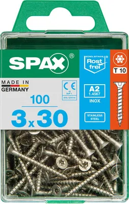 Produktbild von Spax Universalschrauben 3.0 x 30 mm TX 10 Senkkopf - 100 Stück Edelstahl