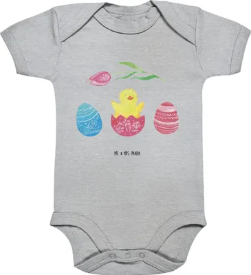 Produktbild von Mr. & Mrs. Panda overall baby Küken Schlüpfen 3. - 6. Monat - Heather Grey - Geschenk, Ostern, Freude, Strampler, Ostergrüße, Kurzarmbody, Frohe, Babybody, body kurzarm