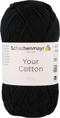 A ball of black yarn with a label.