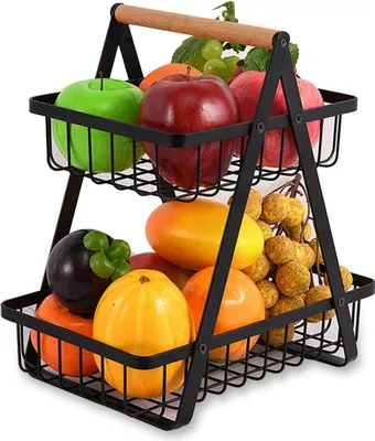 Immagine prodotto di fruttiera a 2 strati - cucina moderna - bordo in metallo nero