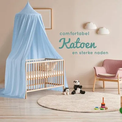 Productafbeelding van Famanu hemelbed voor kinderkamers - Blauw, zonder boren, van katoen, met een stevige ringconstructie
